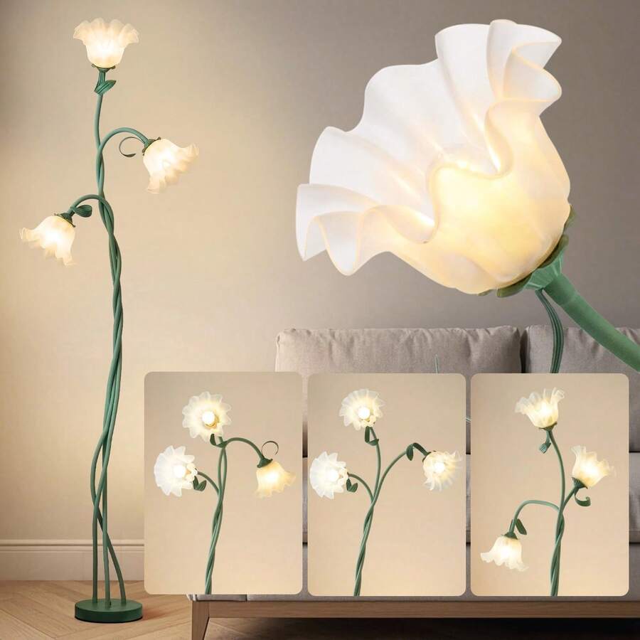 RAINBEAN Flower Standing Lamp For Bedroom - 3 Color Temperatures Decorative Flower Tall Floor Reading Lamp With Flexible Gooseneck For Bedroom Living Room Office Corner (Green) - Xem 1