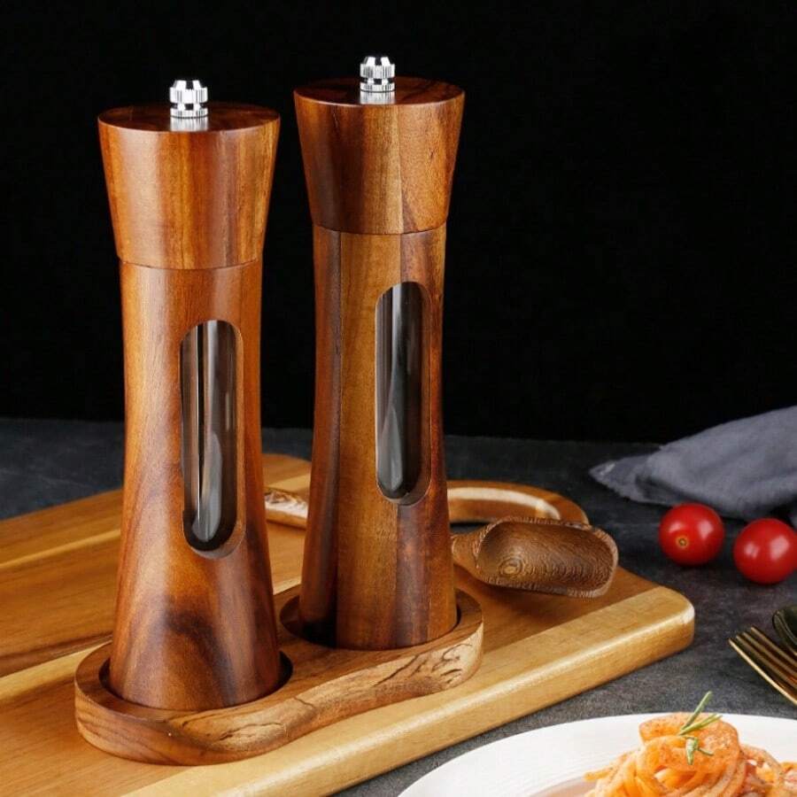 Acrylic Manual Grinder, Solid Wood Pepper Grinder Bottle, Kitchen And Home Camping Salt Spray Rose Salt Pepper Grinder Bottle, No Need For Electricity, Durable And Easy To Clean, Very Suitable For Household Use, Kitchen Essential | Transparent Design | Durable Kitchenware, Pepper Grinder