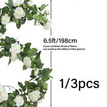 1/3pcs Elegant White Rose Garland - 78" Artificial Floral Vine For Weddings, Ceremonies & Outdoor Decor, Realistic Faux Flowers With Easy-To-Shape Petals, Reusable For DIY Projects