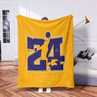 1件篮球爱好者24号球衣图案毛绒毯，柔软保暖的涤纶人字纹设计，非常适合沙发、床或办公室使用——情人节或母亲节的完美礼物