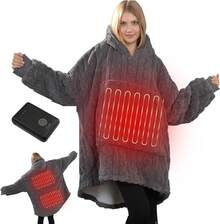 Dowin Heated Wearable Blanket Battery Powered, Come With 5000mAh Portable Rechargeable, USB Fannel Sherpa Oversized Hoodie Sweatshirt, Washable, - Grey - View 12