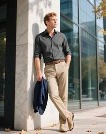 Men's Wrinkle Dress Shirts Formal Long Sleeve Button Down Wedding Business, Style - Dark Grey - View 4