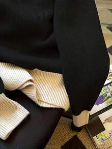 Zip-Up Long Sleeve Knit Cardigan, Versatile Knit Sweater - Black - View 5