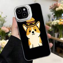 Cubierta de teléfono con diseño de perro corgi con sombrero de hamburguesa color negro para mujer estilo casual y divertido ideal para uso diario y regalos Aplicable a los teléfonos de la serie Apple y Galaxy - Blanco - Ver 2