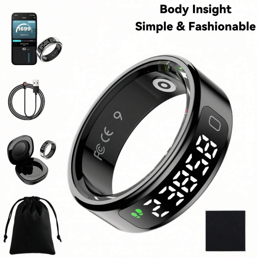 NEXUS Smart Ring Health Tracker For Men/Women, Fitness Ring Sleep Tracker With LED Display Screen, Fast Charging, Health And Sleep Monitoring, Motion Tracking, Female Cycle, Waterproof,Ideal For Sleep/Travel/ Outdoor,Birthday/ Anniversary /Couple Gift,Free Shipping