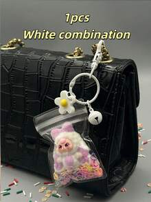 1个新款植绒兔子玩偶收藏摆件系列，手工制作，配有向日葵钥匙扣和透明袋，可爱植绒设计，适合派对、嘉年华礼物、家庭聚会等场合。