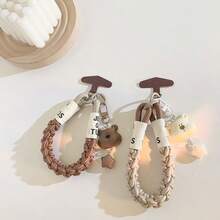 1pc Cute Beige Bear Head, Star, Cat, Fish Pendant Keychain, Suitable For Phone Case, Car Keys, Accessories - Multicolor - View 1