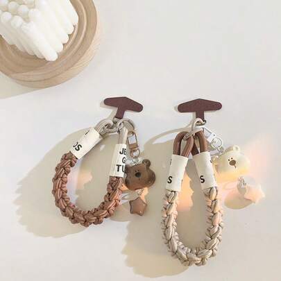 1个可爱米色熊头、星星、猫、鱼吊坠钥匙扣，适用于手机壳、车钥匙、配件