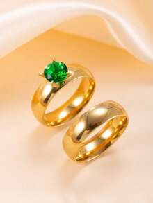 2 件/套 4 毫米简约锆石装饰不锈钢女士戒指