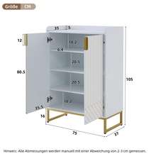 Meuble à chaussures avec pieds en métal doré et portes en MDF, meuble de rangement pour entrée, chambre, salon, blanc - Blanc - Voir 4