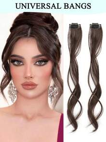 Long Side Air Bangs,2PCS Clip In Bangs 12 Inch Long Wavy Curly Clip In Bangs Synthetic Fiber Front Side Bangs For Women Daily Use - Multicolor - View 11