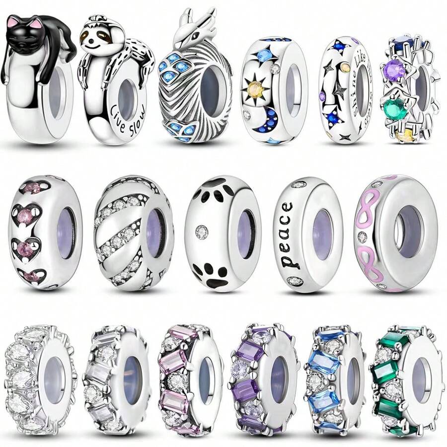 1 pieza Cadena de cuentas espaciadoras versátil clásica chapada en plata, encanto para pulsera, ideal para hacer joyas DIY, opción ideal como regalo de joyas para mujeres - Plateado - Ver 1
