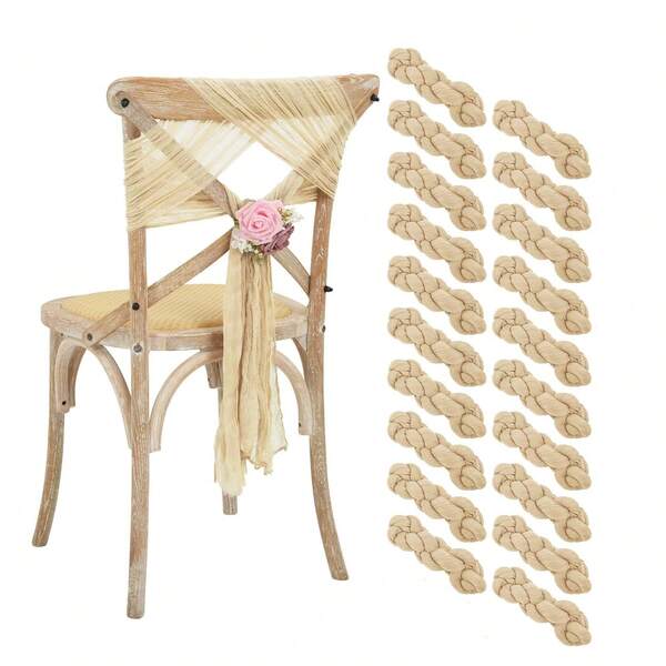 Aisle Decorations 1 Packs Dusty Blue Cheesecloth Chair Sashes, Chair Bows For Wedding Reception Party Hotel Decoration