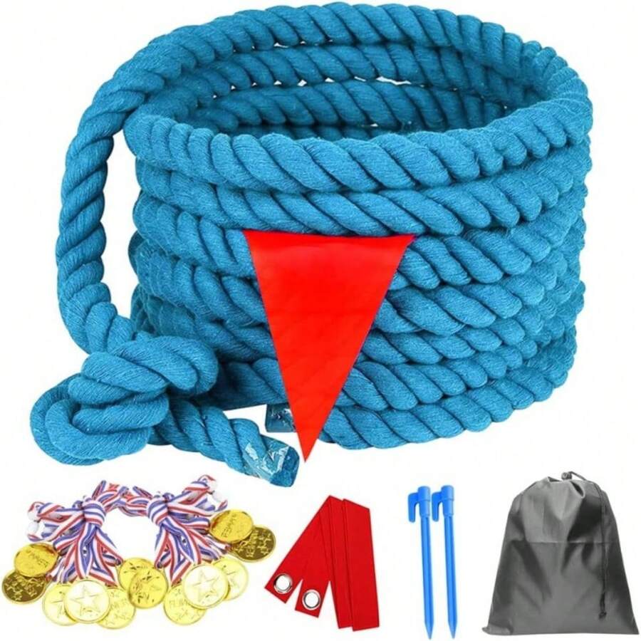 1套拔河绳索套装，适用于户外嘉年华、生日派对、露营、野餐、后院草坪、团队建设、夏季活动（40英尺）
