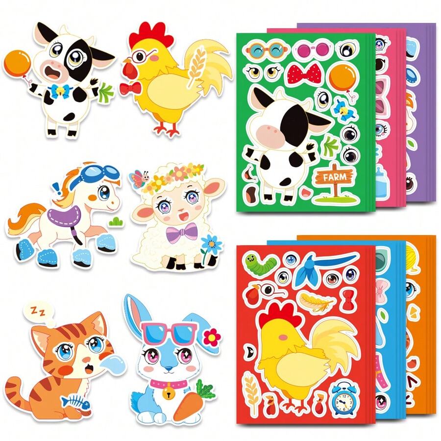beartale 6 pièces Autocollants de puzzle interactifs amusants parent-enfant, autocollants de puzzle de personnages de bande dessinée DIY, autocollants de bande dessinée mignons graffiti DIY, cadeau pour filles, jouet pour garçons, faveur de fête, cadeau fête des mères, jouet pour enfants, décoration fête des mères, autocollants, motif de bande dessinée, faveurs de fête pour enfants, fournitures de bas de Noël