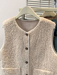 YUXIN Must - Have For Women In Autumn And Winter! Soft Faux Shearling Sleeveless Cardigan Vest With Dual Pockets, Ultra - Warm And Versatile For Daily Wear Summer - Apricot - View 8