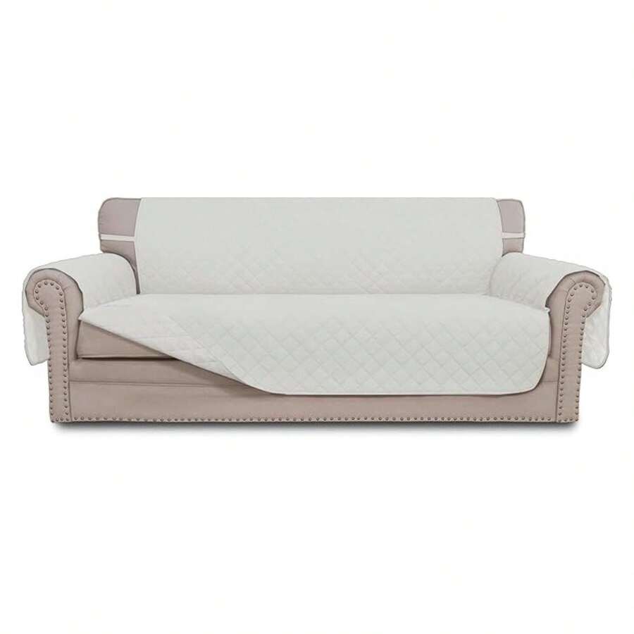 Reversible Couch Cover For 3 Cushion Couch Sofa Cover For Dogs Water Resistant Furniture Protector Cover With Foam Sticks Elastic Straps For Pet Cat Sofa, Ivory/Ivory - Multicolor 1985 - View 1