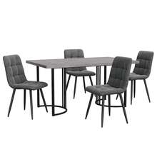 Dining Set (5 Pieces), Table And 4 Chairs, Modern Kitchen Set, 140*80cm Kitchen Table With Black Metal Legs, Grey MDF Top, Dark Grey Velvet Dining Chairs - Grey - View 3