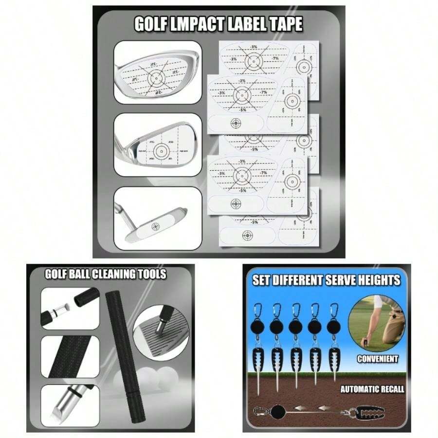 5 - In - 1 Training Kit: Grip Trainer, Swing Training Aid, Impact Tape Labels, Adjustable Tee Height Club Groove Sharpener - Initial - View 1