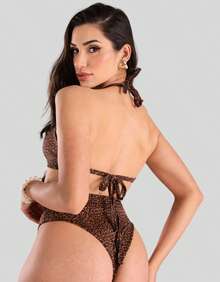 Kit 2 Biquini Feminino Animal Print Biquíni Hot Pants Biquíni Argola Amarrar Biquine Bikini Moda Praia - Preto e Onca - Visão 4