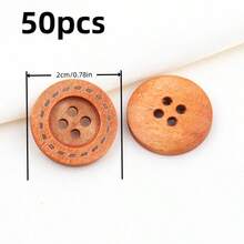 50颗复古风格四孔激光雕刻木质纽扣，尺寸多样，适用于夹克/衬衫，是DIY手工和缝纫项目的理想之选 - 彩色 - 查看 28
