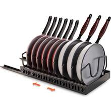 NEARPOW Organizador de Ollas y Sartenes, Extensible Organizador Tapas Ollas con 10 Compartimentos Ajustable, Soporte Tapas Ollas y Sartenes para Cocina, Almacenar Tapas de Ollas,Platos, Negro - 1 - Ver 2