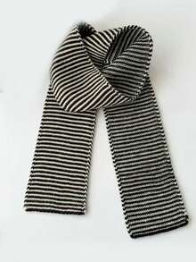 1 Khăn len dệt kim sọc 100% len nguyên chất dành cho cả nam và nữ, quấn cổ ấm áp, thiết kế khối màu đen trắng cổ điển thời trang, thích hợp cho mùa thu/đông - Nhiều màu - Xem 8