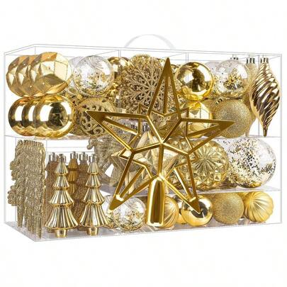 100PCS Christmas Balls Ornaments Set, Christmas Tree Decorations, DIY Shatterproof Plastic Decorative Baubles Fo...