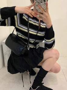 Korean Ins Fashion Versatile Long Sleeve Slim Fit Knit Cardigan T-Shirt - Black - View 1