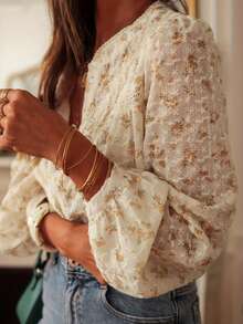 ii Casual Elegant Lace Patchwork Print Blouse Spring - Apricot - View 4