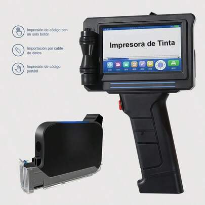 1pcs Impresora portátil de inyección de tinta con cartucho de tinta de secado rápido. Impresora portátil para texto/código de barras/logotipo/código QR/contador/número de lote/codificador de fecha/código de barras QR/fecha de producción/logotipo/número de lote. Imprime en vidrio, bolsas, cajas de cartón, madera, tela y cualquier superficie.