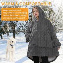 Dowin Heated Wearable Blanket Battery Powered, Come With 5000mAh Portable Rechargeable, USB Fannel Sherpa Oversized Hoodie Sweatshirt, Washable, - Grey - View 7