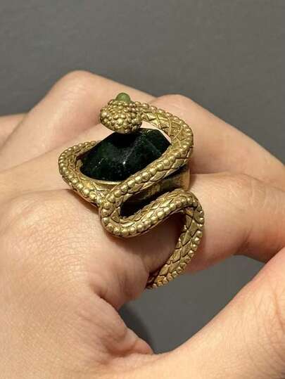 1 chiếc nhẫn đôi kiểu cổ điển mạ vàng 18K, đính đá tự nhiên hình rắn, thiết kế phóng khoáng, dành cho cả nam và nữ, trang sức unisex.