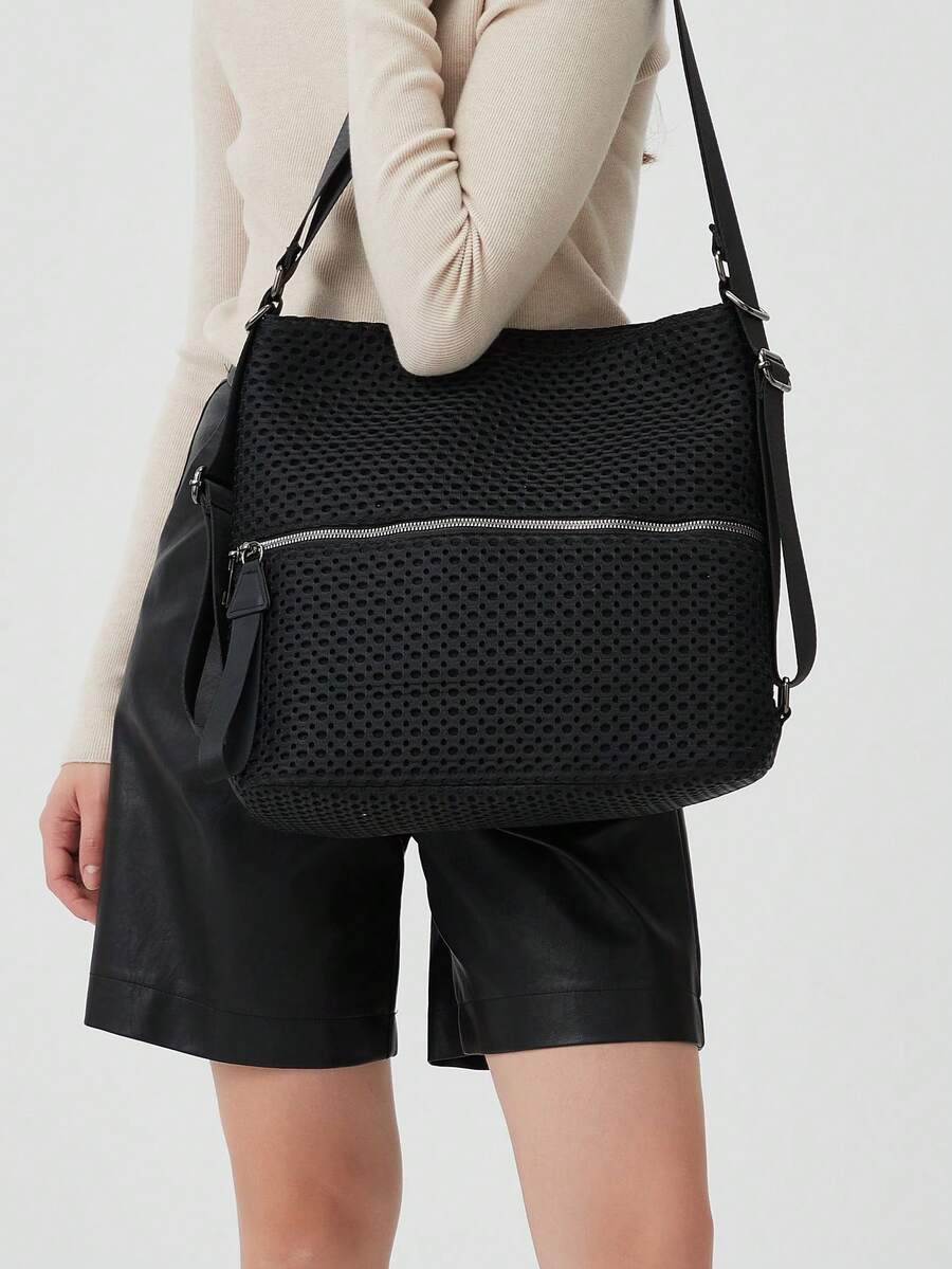 Large Capacity Nylon Mesh Splicing Shoulder Bag Ladies' Fashion Y2K Hot Girl Street Tote Bag Retro Removable Shoulder Strap Ladies' Wallet Suitable For Daily Use Is Holiday Gift