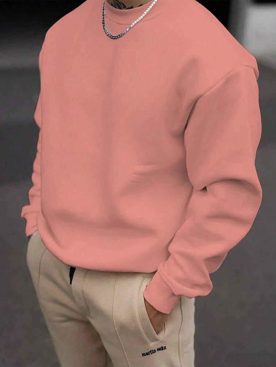 Christmas Outfit Womenhair Accessories For WomenMen's Casual Solid Color Crew Neck Long Sleeve Pullover Sweatshirt, For FallLoose And Comfortablechristmaswoman Winter Clothes - 西瓜粉 - 查看 1