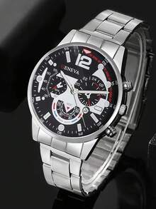 4PCS Retro Men's Watch Set, Featuring A Classic Round Multifunctional Dial Paired With A Metal Bracelet, Cross Necklace, And Ring. The Versatile Design Suits Daily Outings And Business Casual Wear, Making It A Unique Gift For Boyfriends Or Brothers. Ideal For Birthdays, Ramadan Gifts, And Everyday Wear, The Set Embodies A Rugged Style That Highlights Masculine Elegance. Packaging Box Not Included.