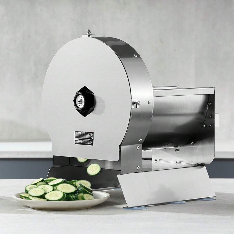Electric Vegetable Slicer, 0-0.5"/0-12mm Thickness Adjustable Commercial Slicer Machine, Convertible To Manual, Stainless Steel Food Cutter Slicing Machine, For Potato, Lemon, Tomato, Apple - Silver - View 1