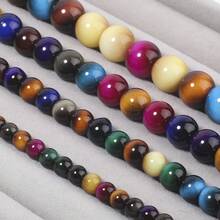 خرز زجاجي ملون بعين النمر بقياسات 6/8/10/12 مم، دائري ناعم، فضفاض لصنع الأساور والعقود والمجوهرات DIY - متعدد الألوان - مشاهدة 3