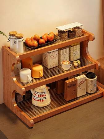 1pc Wooden Kitchen Storage Rack, Mug And Teacup Storage Rack, Living Room Dining Table Storage Bracket, Kitchen Storage And Organization, Seasoning Rack, Spice Rack, Oil, Salt And Vinegar Storage Box, Home Decoration, Office Pantry, Kitchen Tools