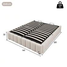 Upholstered Bed, 140 X 200 Cm, Hydraulic Suspension, Without Headboard, Without Mattress, Beige - Beige - View 5