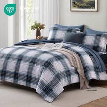 King Comforter Set, Classic Red Black Plaid-Piece Bedding Set, Farmhouse Lightweight All-Season Bed In A Bag With Sheets, Pillowcases & Shams, Home Decor - Xanh trắng - Xem 2