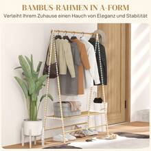 HOMCOM Bamboo Wardrobe, Clothes Rack With Shelves And Hooks, Laundry Clothes Rack With Clothes Rail, For Hallway, Living Room, Bedroom, 116 X 43.5 X 160 Cm, Natural Wood - 1 - View 5