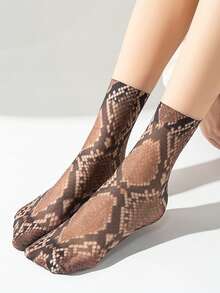 3双豹纹、蛇纹和虎纹蕾丝女袜，时尚透气，柔软舒适，适合女士夏季性感穿搭 - 彩色 - 查看 5