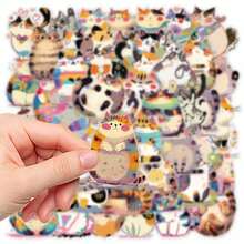 50张可爱猫咪贴纸，透明防水，适用于剪贴簿、日记本、笔记本、笔记本电脑、水瓶、滑板、吉他、冰箱、行李箱装饰，也是万圣节、圣诞节、感恩节等节日和派对的礼物之选。 - 彩色 - 查看 5
