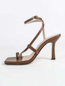 Sandalias de tacón alto para mujer en verano, zapatos elegantes de dama de color marrón moca para primavera/verano, sandalias de tacón alto y puntera abierta de moda sexy, sandalias de tacón de aguja de punta cuadrada, tacones de gatito para novia y boda, zapatos rojos de sandalias - Marrón Mocha - Ver 8