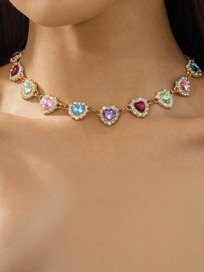 1件奢华闪亮心形项链，时尚多巴胺项链，适合日常佩戴，手工创意礼物，送给朋友的礼物，时尚个性化派对礼物，适合女性