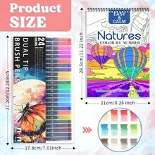 Natural & Mandala Theme Coloring Book Set - Digital Drawing & Coloring Book With 24 Color Markers, 44 Pages, Floral Designs For Beginners To Advanced, Hard Cover, Original Design, Easy & Relaxing, Single-Sided Printing, Thick Paper, Spiral Bound – Perfect For Men & Women, Vivid Patterns For Christmas, Halloween & Thanksgiving Decoration