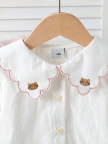 女童春季新款猫咪刺绣衬衫 - 白色 - 查看 3