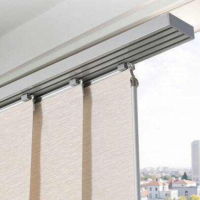 Panel Track Blinds, Extendable Track From 45.8 In To 86 In W, Trimmable Panel Curtains Up To 96 In H, Adjustable Vertical Panel Blinds For Sliding Doors, Patio Doors, Room Divider, Light Brown