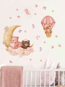 1片/2片装多尺寸PVC自粘可移除墙贴，图案包括：可爱长颈鹿、大象、蝴蝶、草原、热气球、小鸟、云朵、蝴蝶仙子、月亮、彩虹、狐狸、鹿、蘑菇、独角兽公主、爱心、睡熊、星星、花朵装饰，适用于卧室、客厅、书房、餐厅、浴室、家居墙面装饰、房间装饰 - 彩色 - 查看 16